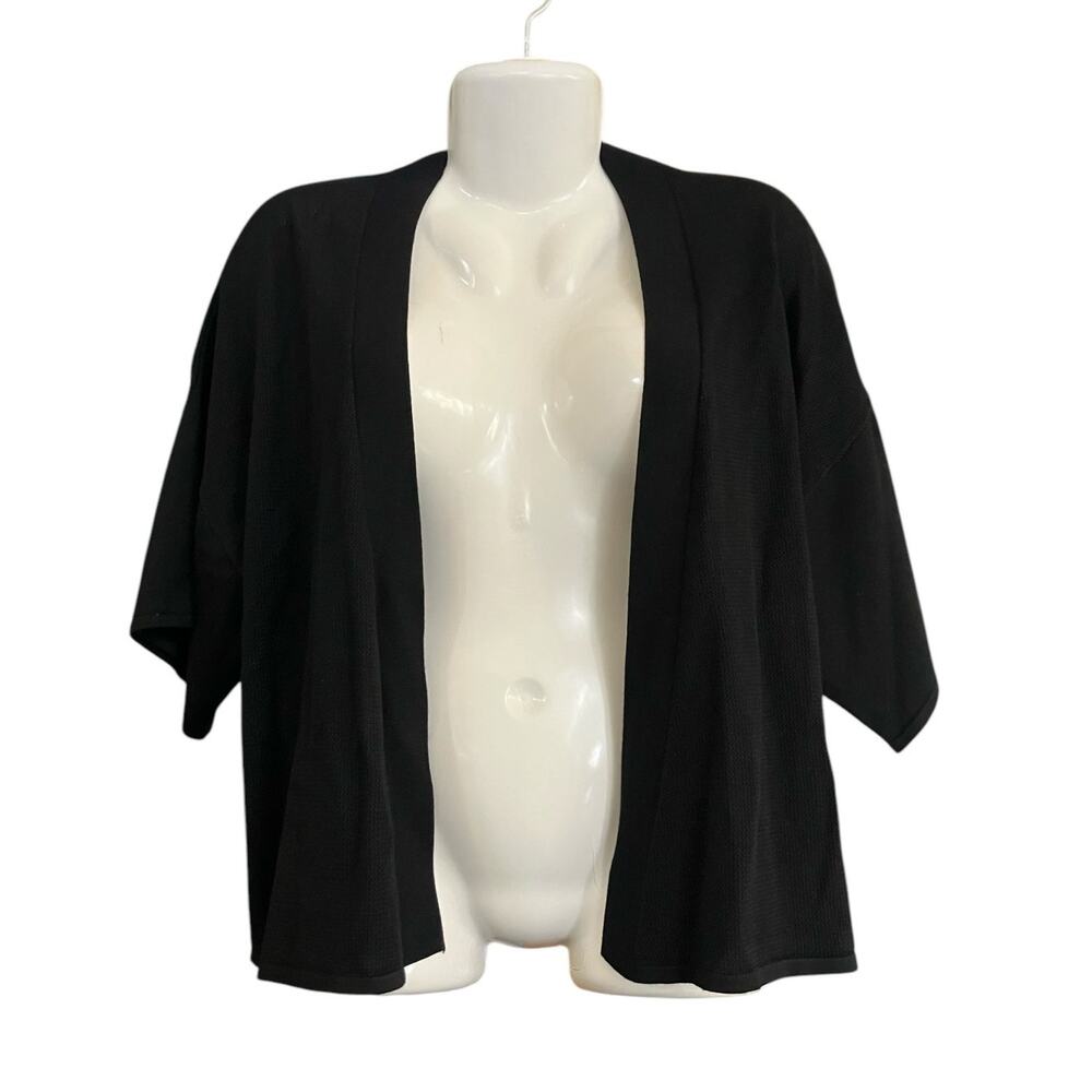 August Silk Women's Black Knit Open Front Short Sleeve Sweater Shrug | Size L